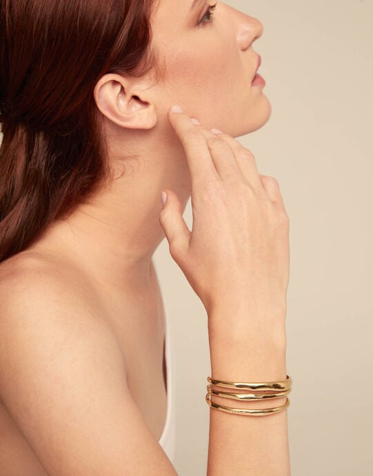 Triple curved bangle bracelet, Golden, large