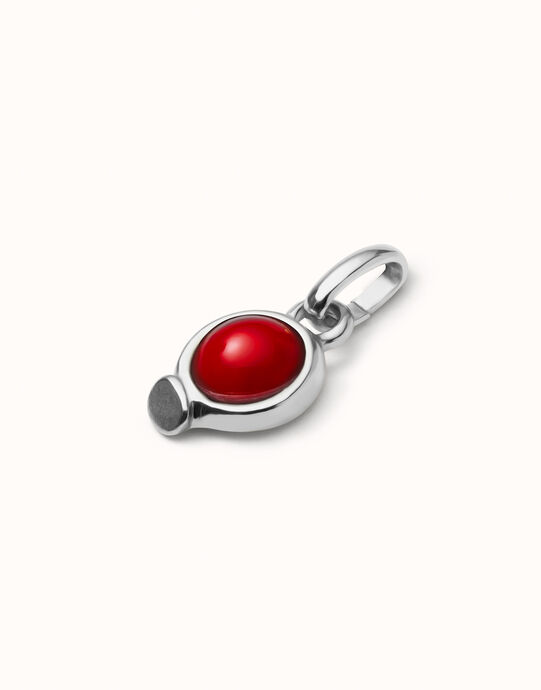 Charm with red stone, Silver, large