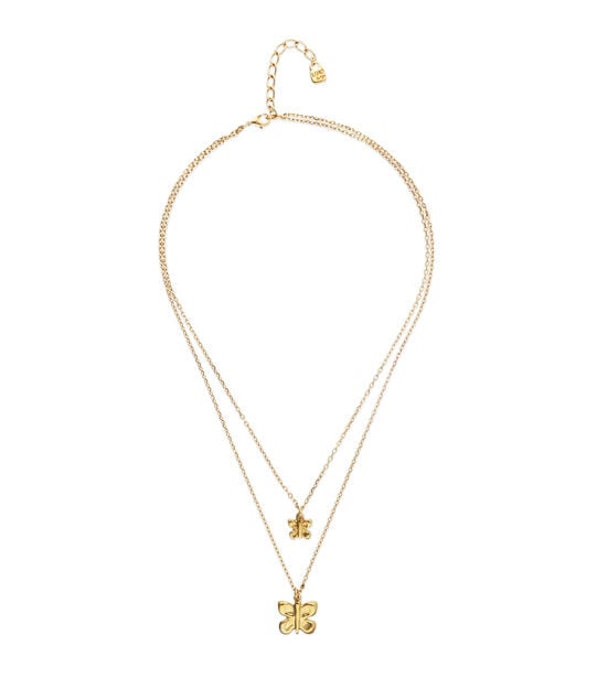 Collar doble con mariposas ba&ntilde;ado en oro 18k