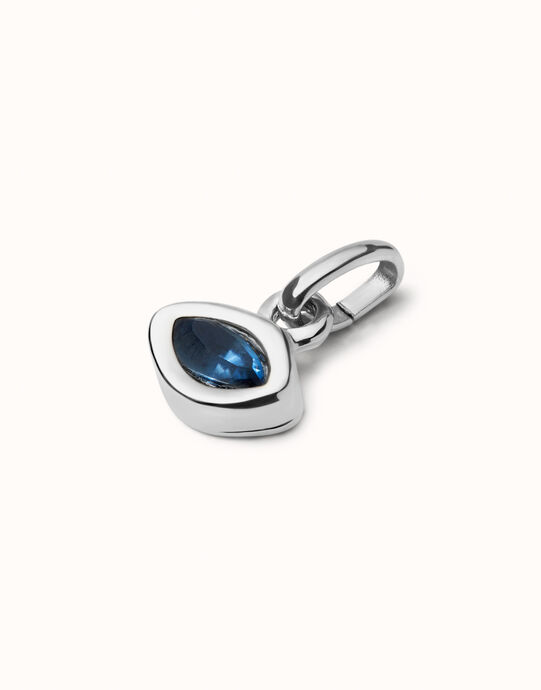 Charm with blue crystal, Silver, large