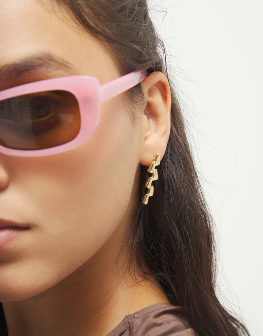 Elongated zigzag earrings, Golden, large