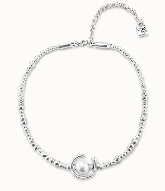 Collar de cuero bañado en plata de ley con perla