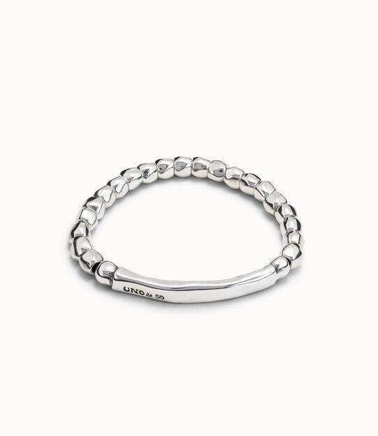 Pulsera elástica de bolitas bañada en plata de ley