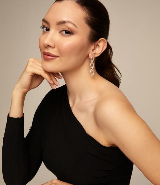 Drop earrings with 3 links, Silver, large