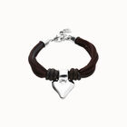 Bracelet in silk thread and brown leather with heart
