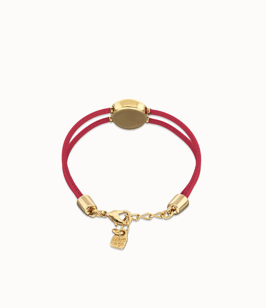 Double pink leather birthstone bracelet with eye, Golden, large