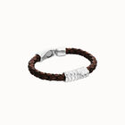 Brown braided leather bracelet with a metal detail