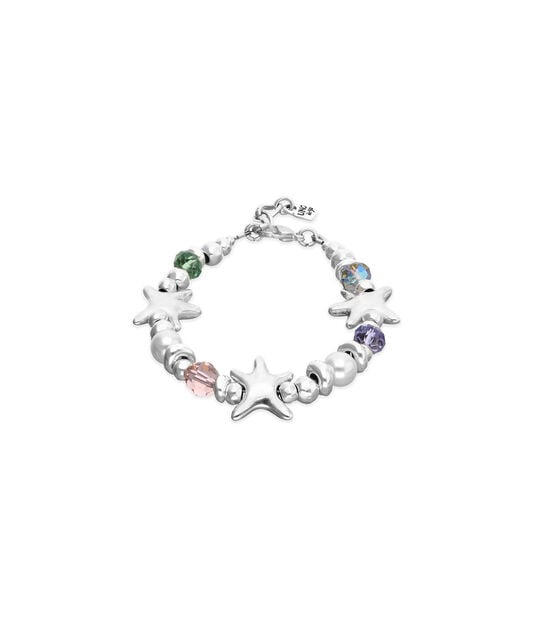 Elastic bracelet with multicolored crystals and starfish