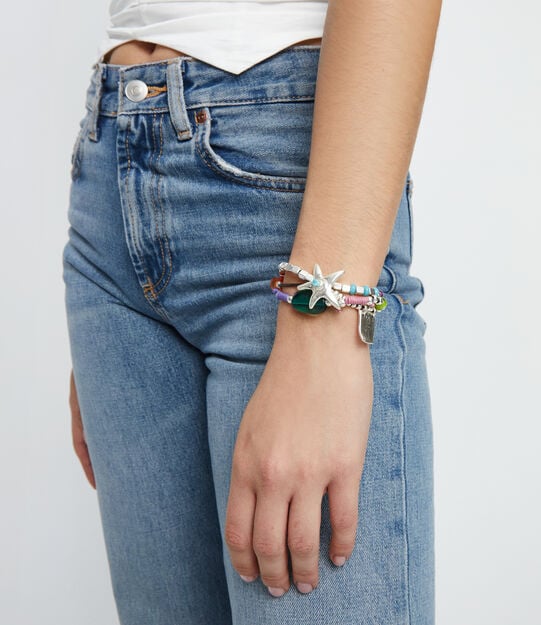 Multi strand beaded bracelet with a star, Silver, large
