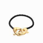 Black leather bracelet with interlocking carabiner