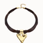 Brown leather and silk thread necklace with heart detail