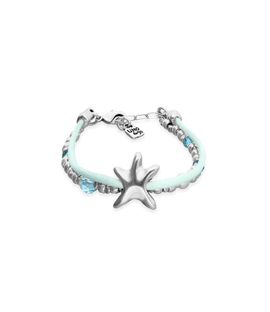 Turquoise silk thread and metal bracelet with starfish