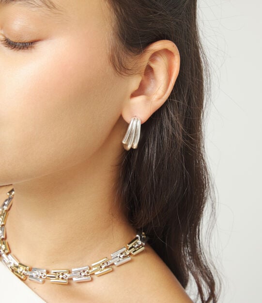 Stud earrings with elongated organic shapes, Silver, large