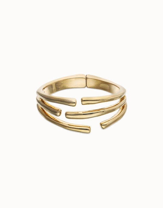 Pulsera r&iacute;gida con m&uacute;ltiples formas org&aacute;nicas entrelazadas ba&ntilde;ada en oro 18k