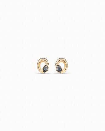 Gold-plated stud oval shaped earrings with light gray crystal