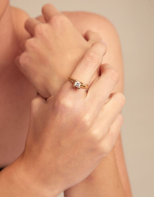 Ring with white zirconia, Golden, large