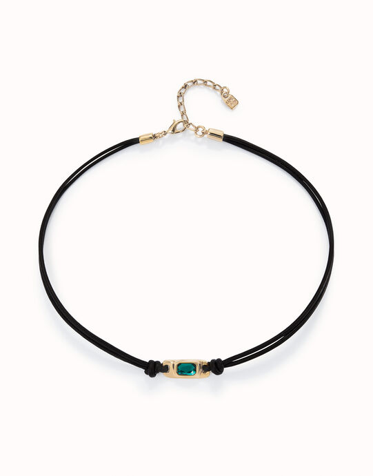 Leather necklace with green crystal