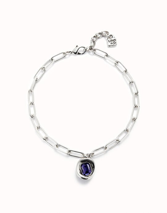 Cadena ba&ntilde;ada en plata de ley con eslabones y cristal morado