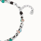 Collar corto de doble tira de cuero con eslabones ba&ntilde;ado en plata de ley, perla y cristales artesanales