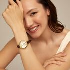 18K gold-plated watch with black leather strap and round white dial