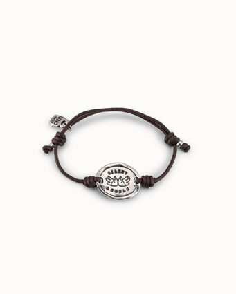 Brown leather bracelet with sterling silver-plated plate