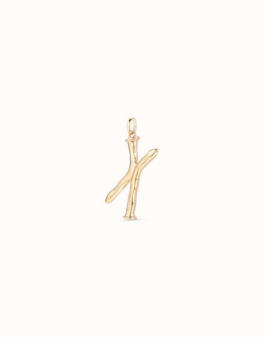 Colgante ba&ntilde;ado en oro de 18k de letra X, Dorado, large