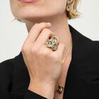 Ring with three grey drop-shaped faceted crystals