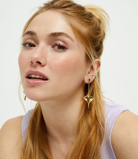 Manta ray-shaped drop earrings, Golden, large