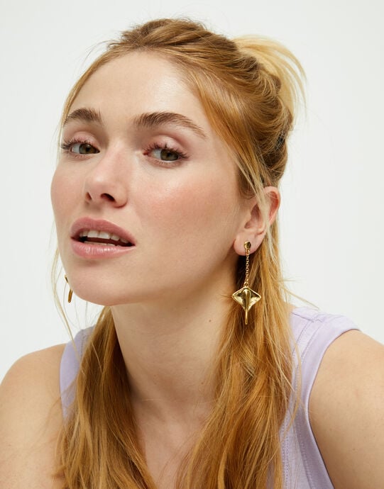 Manta ray-shaped drop earrings, Golden, large