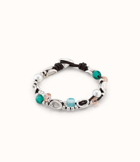 Beaded bracelet with sterling silver-plated beads  and handmade crystals