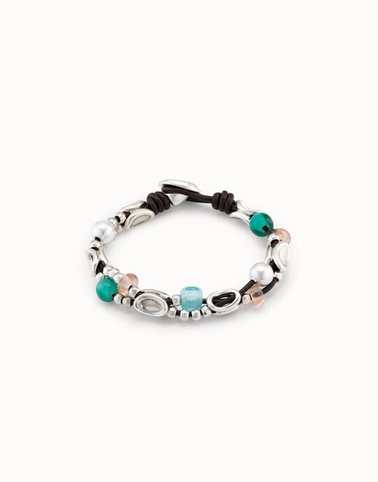 Beaded leather bracelet with crystals