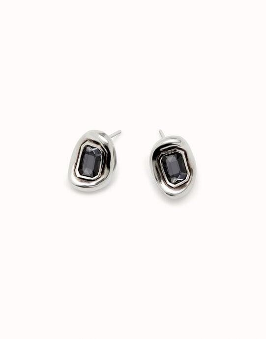 Stud earrings with grey faceted crystal