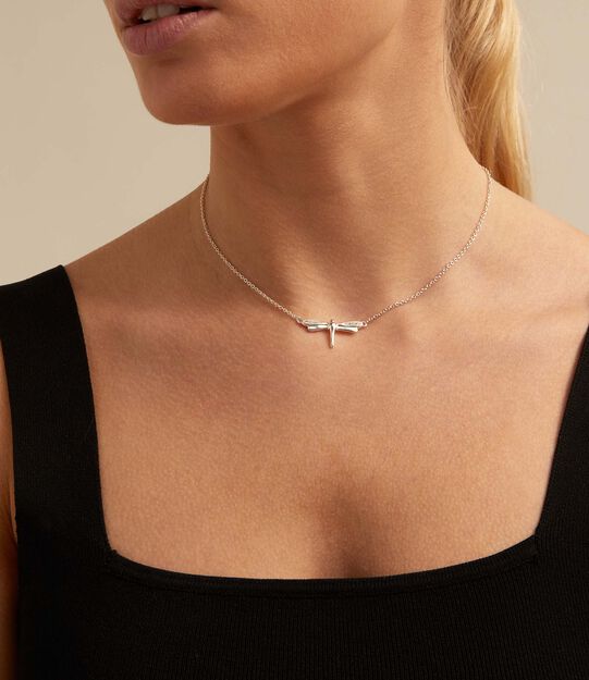 Short  chain necklace  with butterfly, Silver, large