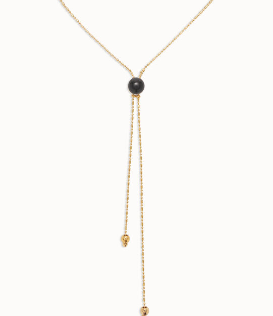 18k gold-plated long pendant  and central black murano glass