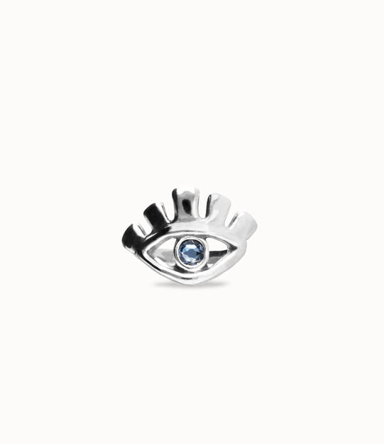 Anillo bañado en plata de ley en forma de ojo con cristal facetado azul