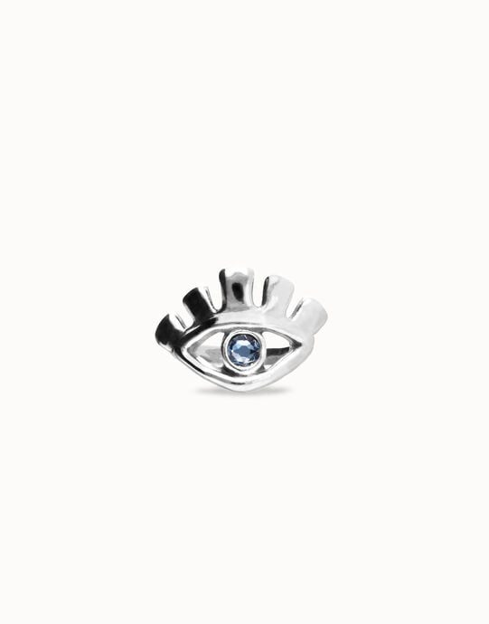 Anello placcato argento Sterling a forma di occhio con cristallo sfaccettato blu