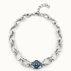 Short link chain necklace with large blue crystal