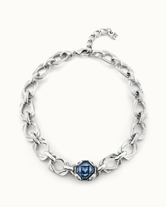 Sterling silver-plated necklace with blue central crystal