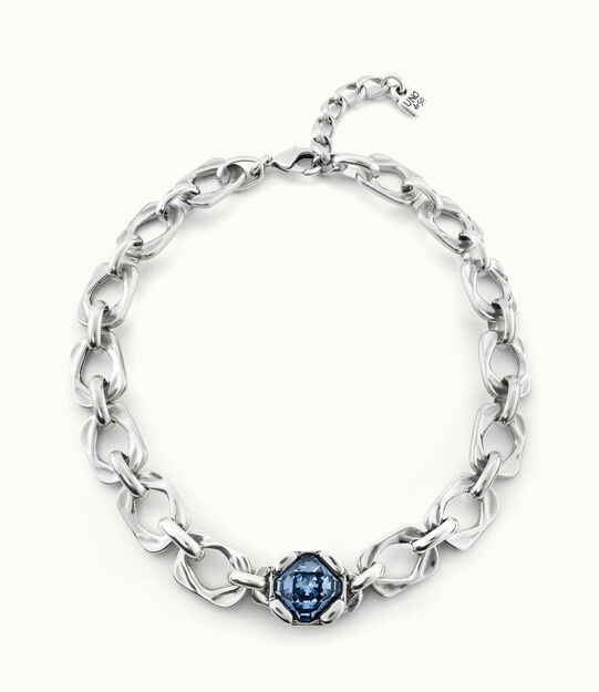 Sterling silver-plated necklace with blue central crystal
