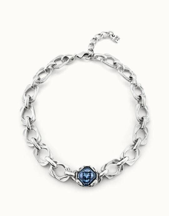 Collar ba&ntilde;ado en plata de ley y cristal central azul