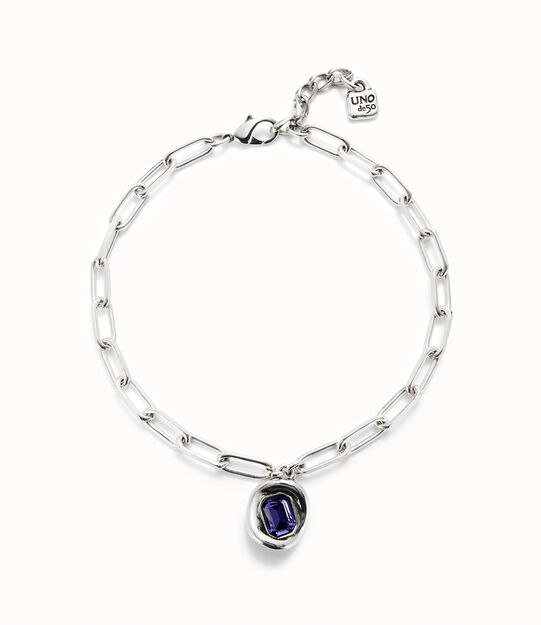 Cadena bañada en plata de ley con eslabones y cristal morado