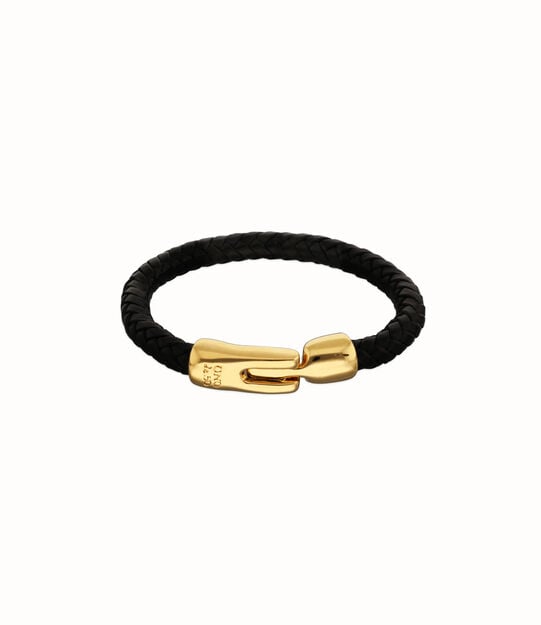 Leather braided bracelet with golden clasp