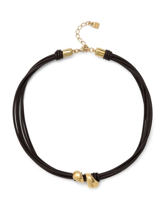 Short leather necklace with two drops