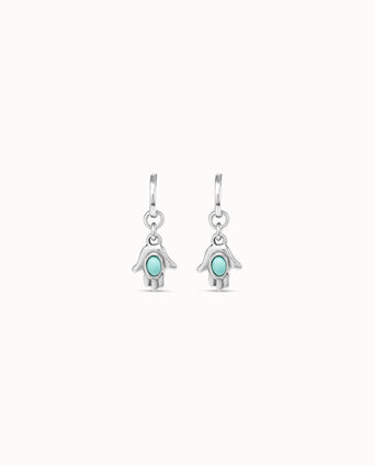 Boucles d’oreilles plaquées argent en forme d’anneau et charme en forme de main avec cristal en verre de Murano turquoise