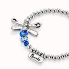Beaded stretch bracelet with a dragonfly and blue crystal