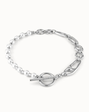 Collana placcata argento Sterling con combinazione di maglie e perle