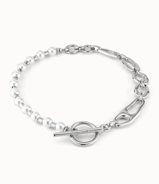 Sterling silver-plated necklace with a combination of links and pearls
