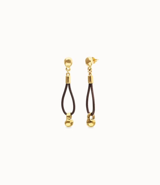 Drop leather earrings with sphere detail