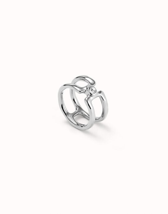 Anillo doble ba&ntilde;ado en plata de ley con topacio blanco