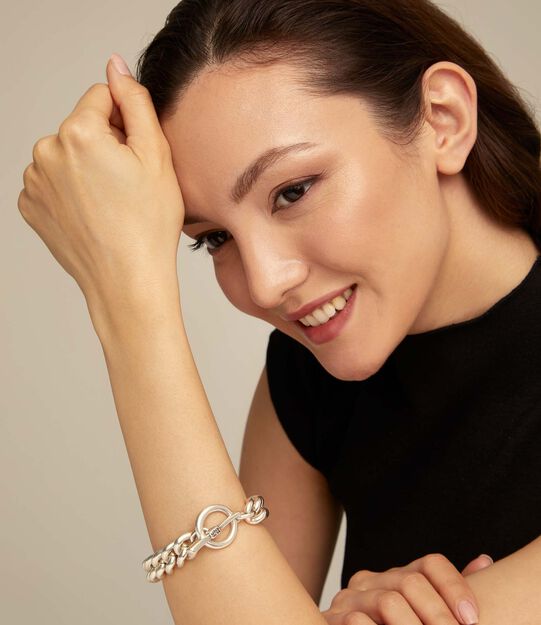 Bracelet plaqu&eacute; argent avec cha&icirc;ne &agrave; barbe, Argent, large